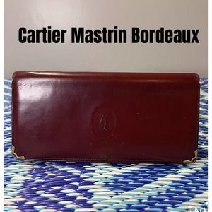 Cartier Long Wallet Mastrin Bordeaux Leather Authentic Cherry Red
